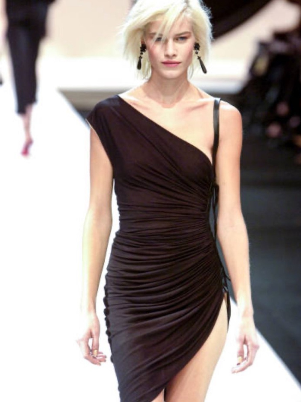 Emanuel Ungaro Couture RNWY Asymmetrical Snakeprint Ruched Jersey Dress